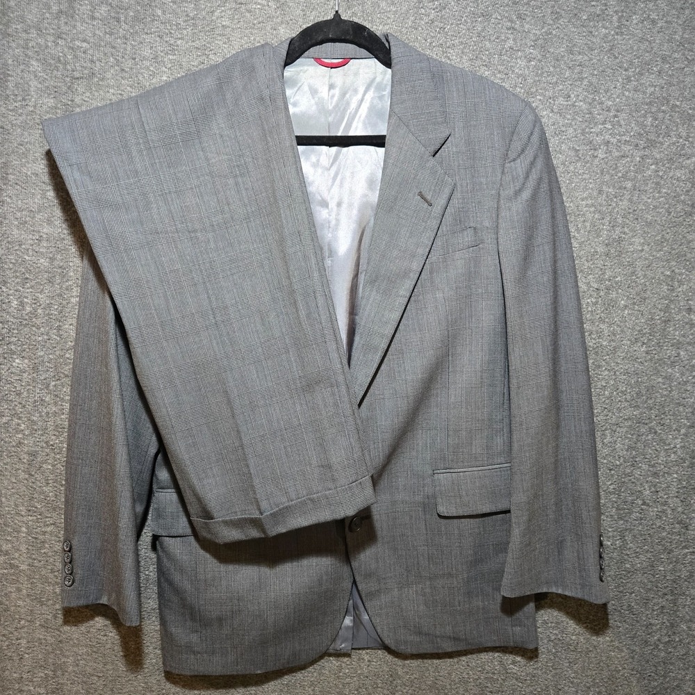 Jos A Bank Mens 40R Grey Glen Plaid 100% Wool Blazer Pants 32x30.5 Suit 2 Peice